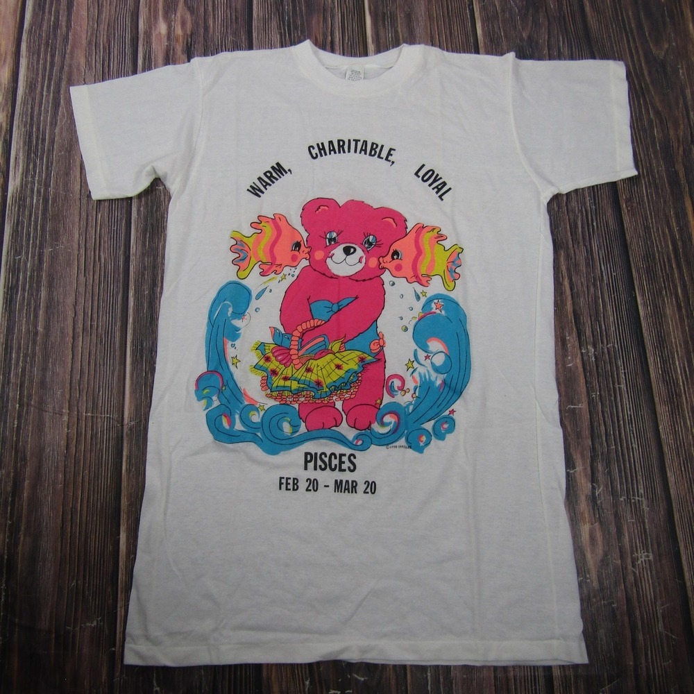 Vintage Inner World Pisces Bear Shirt Teens One Size White Single Stitch Tee